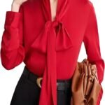 Vogrtcc Women Blouses Long Sleeve Buttons Vintage Silk Shirts Top