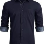 Hisdern Men's Contrast Inside Shirt Casual Formal Classic Button Long Sleeve Plaid Collar Regular Fit